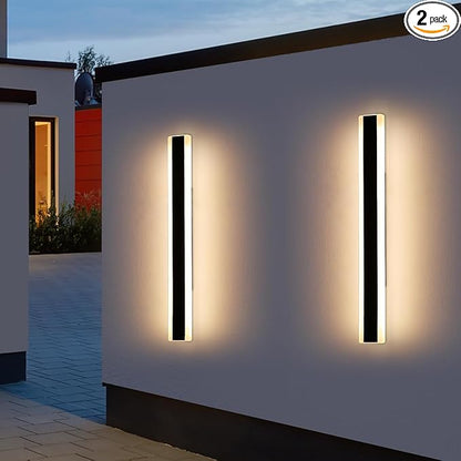 2 Pack Modern Outdoor Wall Sconce, 31.4inch LED Wall Light Fixture, IP65 Waterproof, 31W, Warm White 3000K, Black Minimalist Exterior Lights for House, Porch, Patio, Garage, Garden