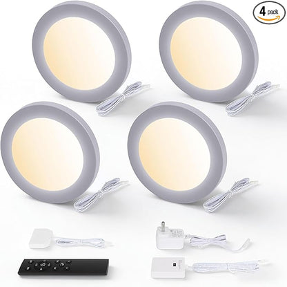 V4light Smart Puck Lights 4 Pack, Plug-in Under Cabinet Lighting for Kitchen, Closet & Shelf, App, Voice & Hand Control, Works with Alexa & Google Home, Dimmable & Adjustable Warm to Cool White Light