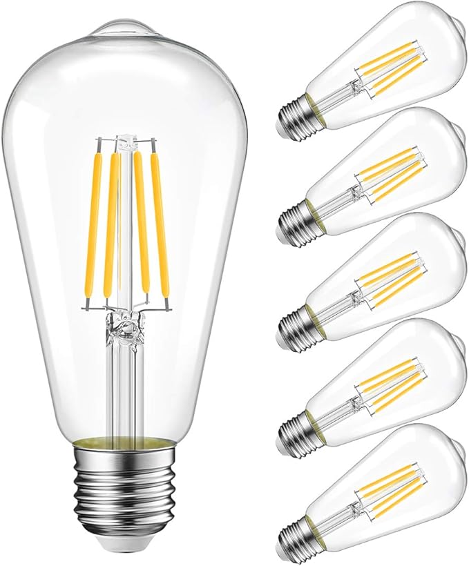 LVWIT ST21 LED Filament Bulb 7W(60 Watt Equivalent) Dimmable 2700K Warm White Vintage Edison Light Bulb E26 Medium Base (6-Pack)