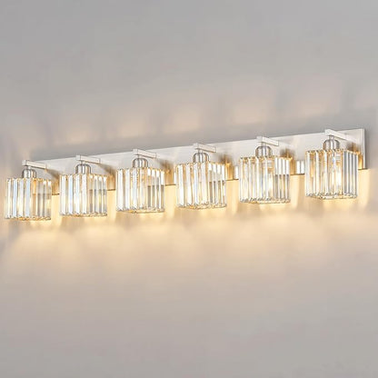 Modern Vanity Light 6-Lights Brushed Nickel Vanity Light Crystal Bathroom Wall Light Bathroom Light Fixtures