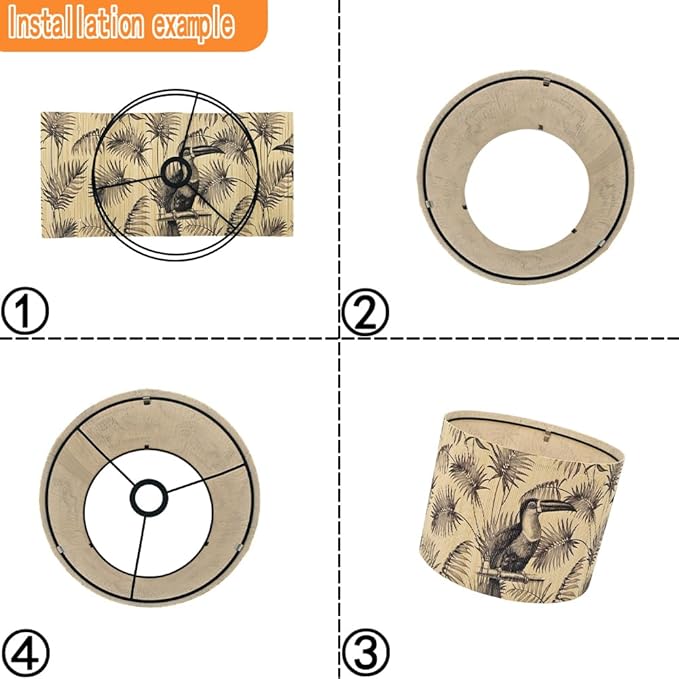Bamboo Lampshade With Tropical Plants green floral Design, Suitable For Floor Lamps And Desk Lamps, Art deco, Rustic And Elegant, Groovy Unique(11.8 * 9Inch) (Toucan)