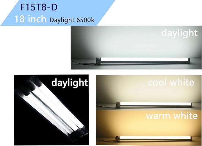 18'' Full Spectrum Daylight 15Watt Aquarium and Plant Light Bulb,Bright White 6500k Fish Tank Fluorescent Tube, Ra83+ High Color Rendering Index