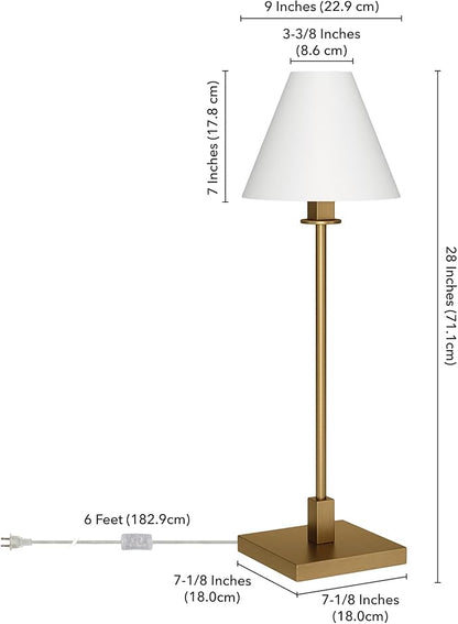 Henn&Hart 28'' Modern 1-Light Table Lamp with White Fabric Cone Shade for Dining Room, Living Room, or Office, Brass/White
