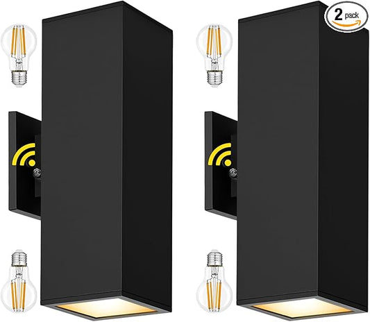 Outdoor Light Fixture Dusk to Dawn 2 Pack, Matte Black Modern Porch Light IP65, 3000K LED Bulbs Exterior Lighting Fixtures Outdoor Wall Lights for House, Garage Front Door