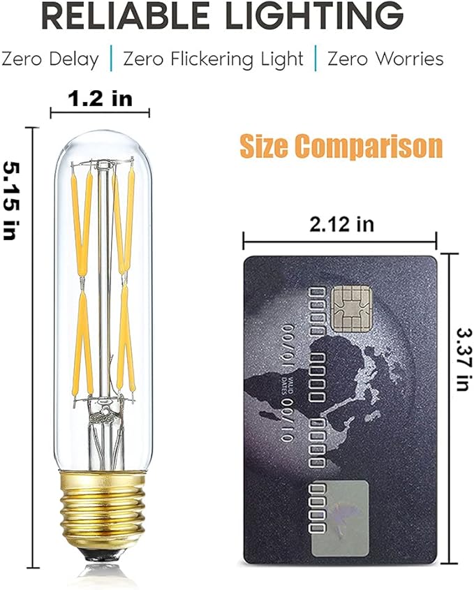 T10 Led Bulb,Dimmable 8W Led Tubular Bulbs, 75-100 Watt Incandescent Bulb Equivalent, 3000K Soft White, Clear Glass, E26 Base Lamp Bulb, for Cabinet Display Cabinet etc,6 Pack. (Soft White)