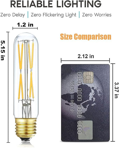 T10 Led Bulb,Dimmable 8W Led Tubular Bulbs, 75-100 Watt Incandescent Bulb Equivalent, 3000K Soft White, Clear Glass, E26 Base Lamp Bulb, for Cabinet Display Cabinet etc,6 Pack. (Soft White)
