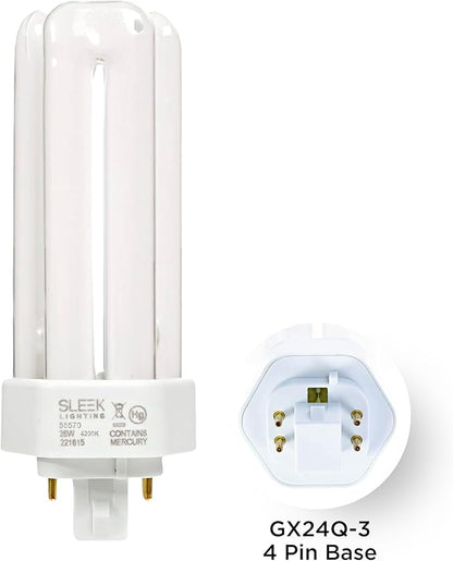 SLEEKLIGHTING 26 Watt T4 Tri Tube CFL 4 Pin GX24Q-3 Base Light Bulb 4200K 1600lm - Compact Fluorescent - Cool White Light 4pack