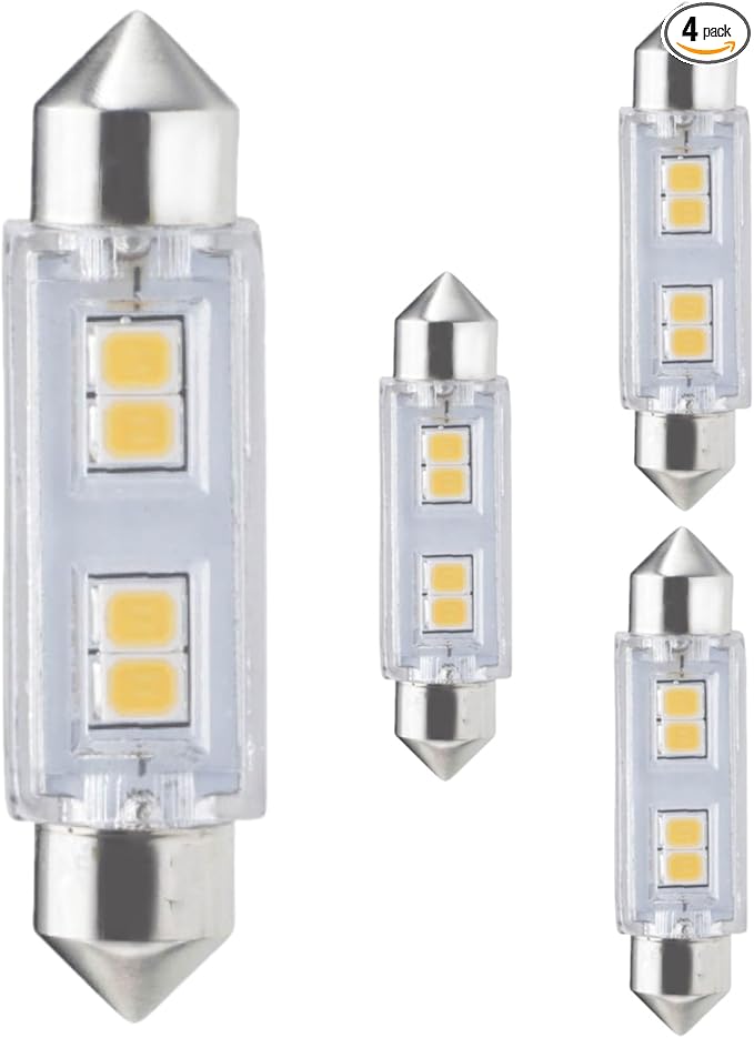 Diodesy- T3 LED Festoon Interior Light Bulb 0.8W (20W Equivalent) 55 Lumen 3000K Soft White Fest Base 24V Pack of 4- for Under Cabinet Under Counter Xenon Lamps Marine Car Map Dome Courtesy Lights