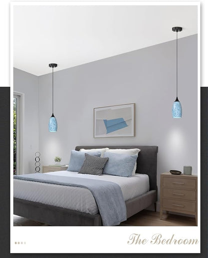 ANYLOVE Vintage Art Blue-White Pendant Lighting,1-Pack Hand Glass Hanging Light Fixture,Adjustable Cord for Kitchen,Hallway,Dining Room