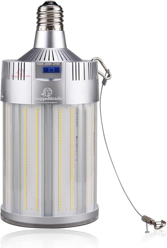 RuggedGrade Aries IV Series 270W LED Corn Light Bulb | 39,150 Lumens | 277-480V | 3000K/4000K/5000K Color Selectable | E39 Base | Energy Efficient LED Light | DLC 5.1 Premium