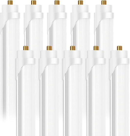 8 Foot Led Bulbs T8 T12 LED 8ft Tube Light F96T8 F96T12 LED Bulb 96" FA8 Single Pin LED Fluorescent Replacement, (100W Fluorescent Equivalent) 6500K CW Daylight Milky Cover, 10 Pack