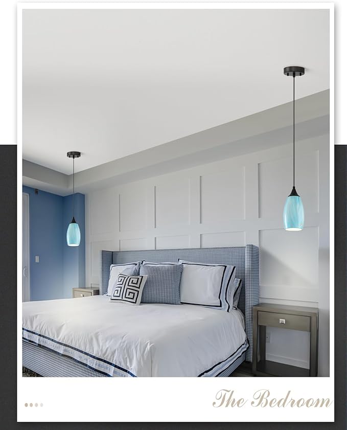 ANYLOVE Vintage Art Blue-Gold Pendant Lighting,3-Pack Hand Glass Hanging Light Fixture,Adjustable Cord for Kitchen,Hallway,Dining Room