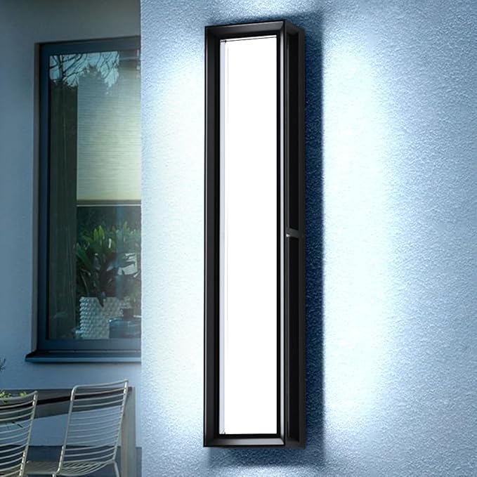 Sytmhoe Outdoor Wall Lights, 23.6in 10%-100% Dimmable 6000K LED Modern Patio Wall Light Fixture, Aluminum&PC Black Exterior Sconce Wall Mounted Lights,Suitable for Garage Courtyard House(6000K)