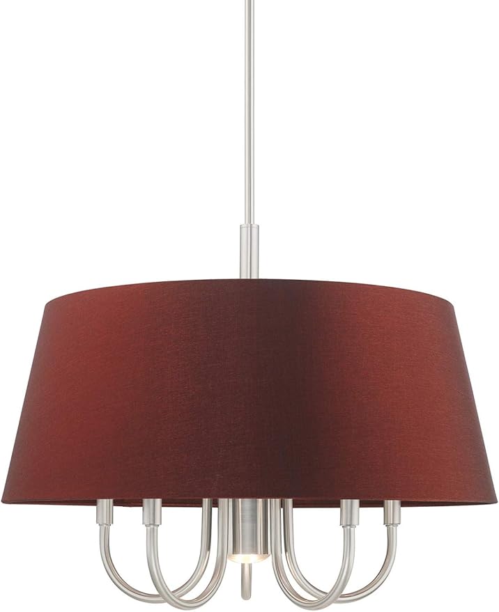 Livex Lighting 52905-91 Belclaire - Six Light Chandelier, Brushed Nickel Finish with Red Wine Fabric Shade