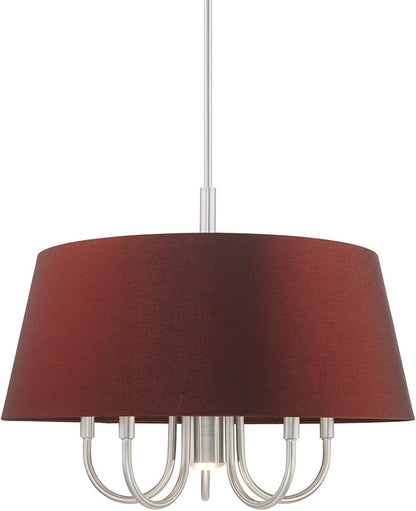 Livex Lighting 52905-91 Belclaire - Six Light Chandelier, Brushed Nickel Finish with Red Wine Fabric Shade