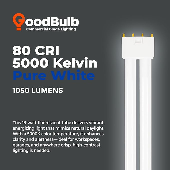 GoodBulb PLL18/850 | 18W 10.5" Twin Tube Compact Fluorescent Light Bulb | 4-pin 2G11 Base 5000K Daylight 1050 Lumen | 36000 Hour Long Life Biax | Pack of 10