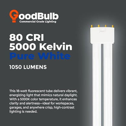 GoodBulb PLL18/850 | 18W 10.5" Twin Tube Compact Fluorescent Light Bulb | 4-pin 2G11 Base 5000K Daylight 1050 Lumen | 36000 Hour Long Life Biax | Pack of 10