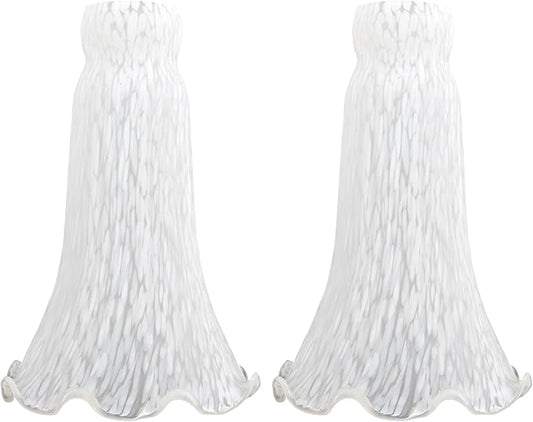 Lily Flower Glass Lampshade Replacement, 2 Pack,Tulip Style Table Floor Lamp Shade Replacement 4.2" x 4.2" x 6.7" (White)