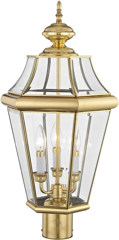 Livex Lighting 2364-02 Outdoor Post with Clear Beveled Glass Shades, Polished Brass