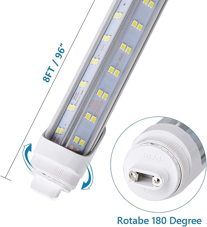 10 PCS-T8 T10 T12 LED Tube Light,100W Rotate V Shaped, R17D/HO 8FT LED Bulb,6000K Cold White, 14500LM, Clear Cover Replacement for F96T12/CW/HO 150W