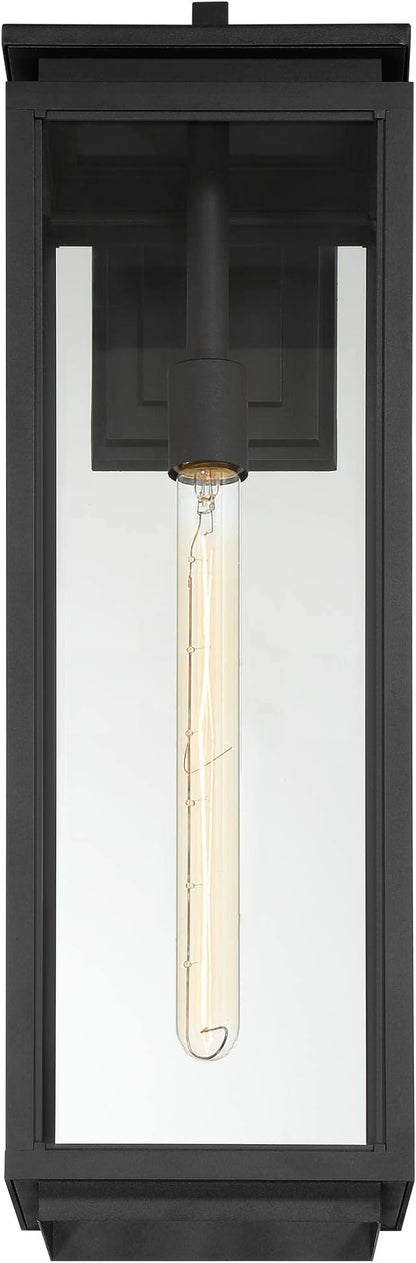 Possini Euro Design Atkins 24" High Modern Outdoor Wall Light Fixture Mount Porch House Exterior Outside Lantern Edison Bulb Weatherproof Matte Black Die Cast Metal Clear Glass Shade Front Door