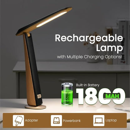 WILIT Foldable Portable Desk Lamp,Battery Operated Rechargeable Lamps Cordless,Eye-Caring LED Table Lamp with 3 Color Temperatures,Stepless Brightness,Desk Lamps for Office Home College Essentials