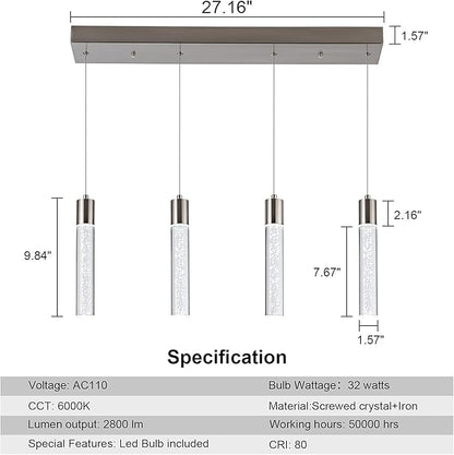 4-Light Pendant Light Fixtures for Kitchen Island, Updated Preminum LED Pendant Lighting with Crystal Bubble, 32W Modern Hanging Ceiling Light, 6000K Light for Dining Room,for Kitchen…