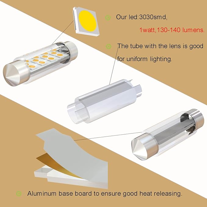 Festoon LED Bulb 43mm 44mm,578 LED Bulbs Warm White 3000k,211-2 212-2 LED Festoon Bulb DC 24V for Truck Interior Dome Reading Map Cargo Lights (Pack 12)