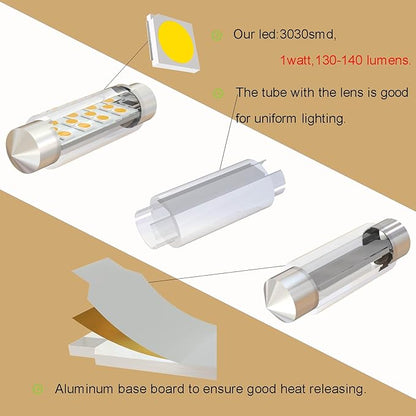 Festoon LED Bulb 43mm 44mm,578 LED Bulbs Warm White 3000k,211-2 212-2 LED Festoon Bulb DC 12V for Camper RV Automotive Interior Dome Reading Map Cargo Lights (Pack 6)