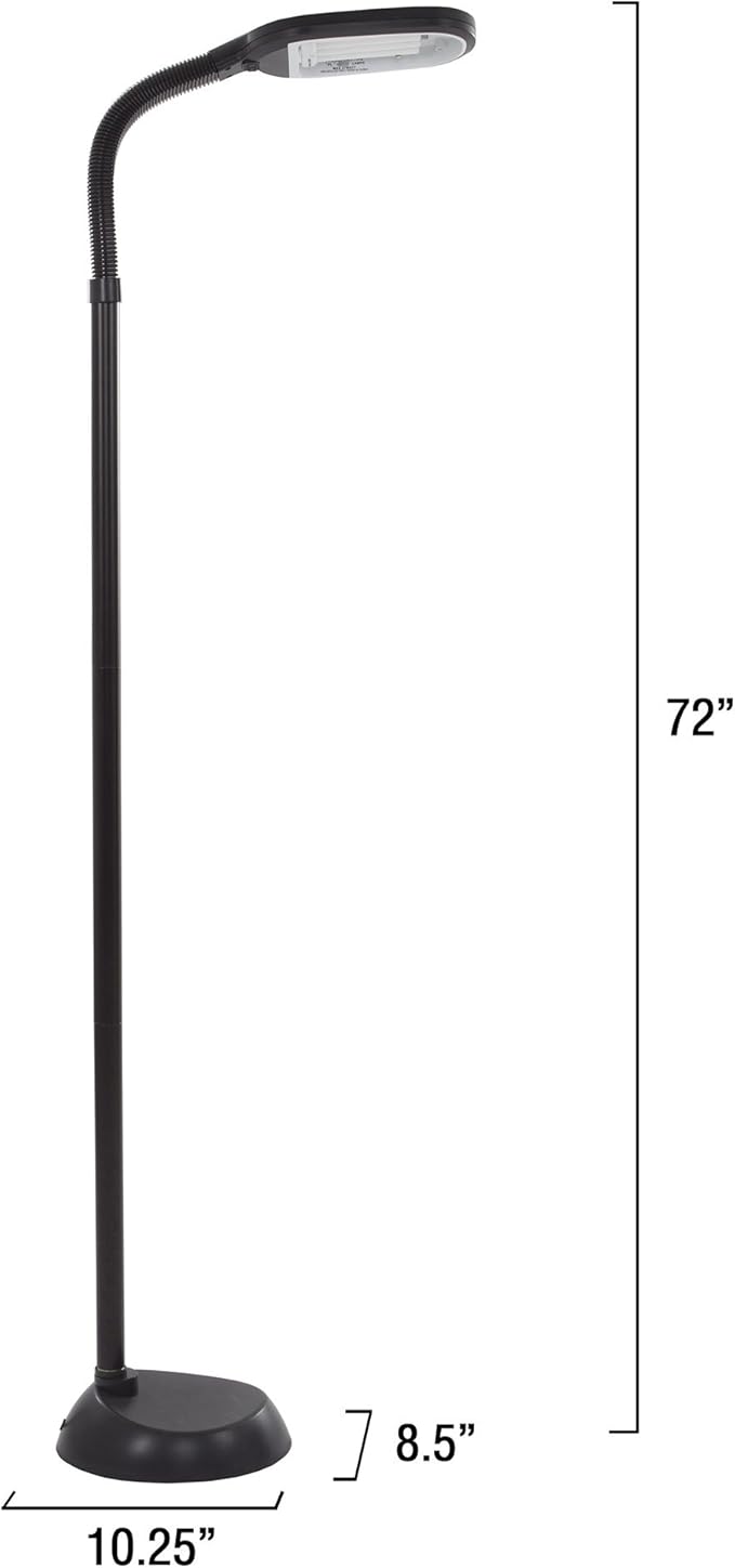 Floor Lamp - Full Spectrum Natural Sunlight Lamp with Bendable Neck - Reading, Craft, Studying, and Esthetician Light by Lavish Home (Black)