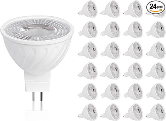 MR16 LED Bulb， 50W Halogen Equivalent,5000K White,5W MR16 GU5.3 12-36V AC&DC Spotlight Bulb,38° Beam Angle for Landscape,Dimmable,24-Pack.