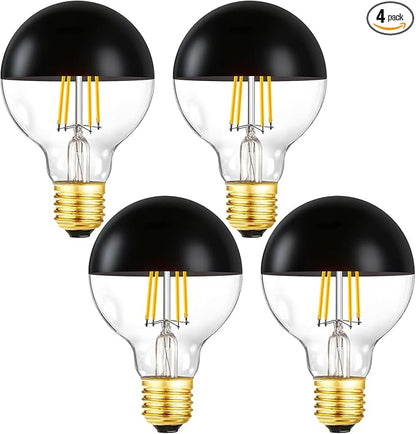 Leools Half Black LED Light Bulbs,Dimmable 6W (Equivalent 60Watt) Edison Bulbs,4000K Daylight White,G80/G25 Half Chrome Dipped Anti-Glare LED Filament Bulbs,Decorative Bulb,CRI 90+ E26 Base Pack of 4