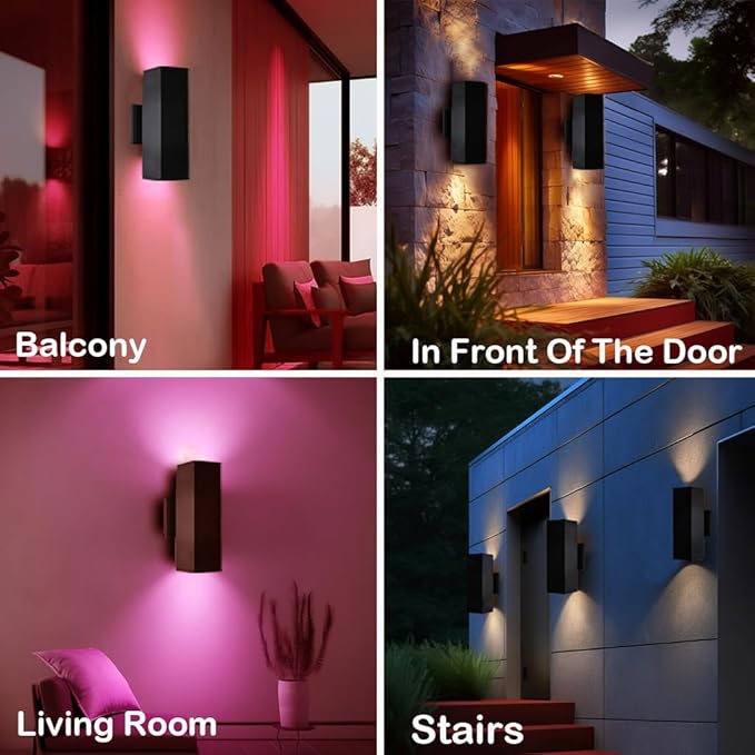 Up and Down Lights Outdoor Wall Lights, RGB LED Dusk to Dawn Outdoor Lighting, IP56 Black Aluminum Anti Rust Waterproof Outdoor Light Fixtures Wall Mount for House Front Door Porch Patio