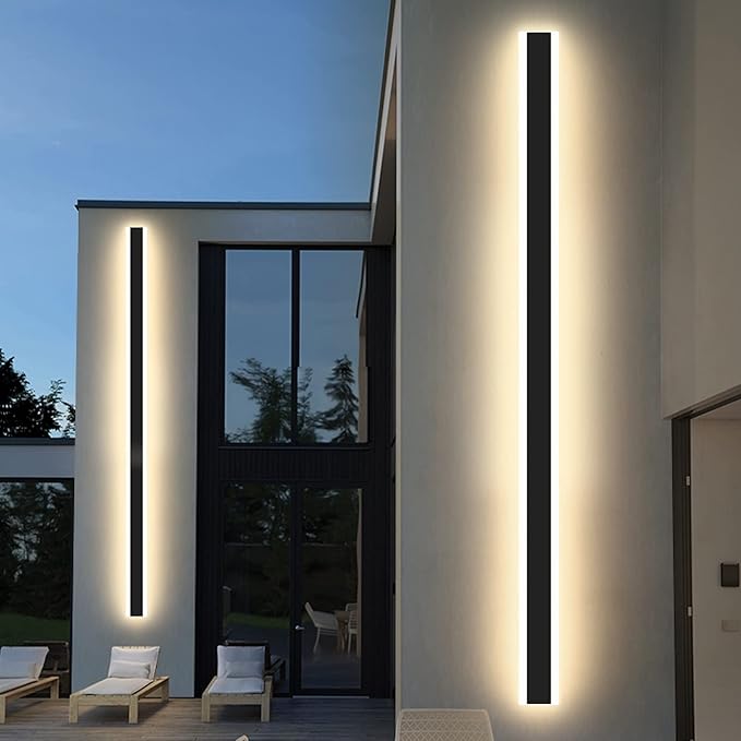 Modern 70.8inch Outdoor Wall Light, 3000k/4500k/6000k 3 Color Change Black Exterior Light Fixtures Wall Mount, Ip65 Waterproof Modern Porch Lights Non-Dimmable, Long Linear Outside Lighting Hard-Wired