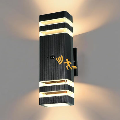 Motion Sensor Outdoor Wall Lights with 3 Lighting Modes, Dusk to Dawn Porch Light with Bulbs Include, IP65 Waterproof Modern Black Wall Sconce for Patio, Garage, Front Door