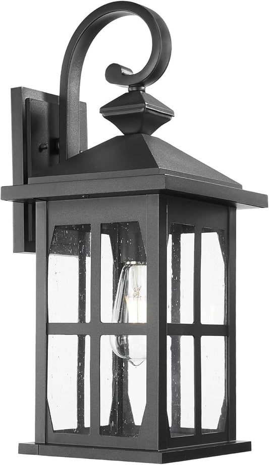Darkaway Large Outdoor Light Fixtures Wall Mount, 21inch Outdoor Wall Lights Exterior Lighting Fixtures Waterproof Black Outside Wall Sconce with Seeded Glass for House Porch Hallway Garage Front Door