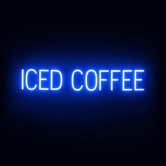 SpellBrite ICED COFFEE Sign | Cafe-Related Sign with Neon Look, Blue LED Light Source | 36.6" x 6.3"