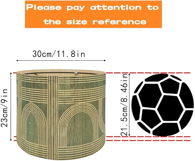 Rustic Bamboo Drum lamp Shade with Decorative Geometric Green Figure,Groovy Unique ideal for living room bedroom, easy assemble, size 11.8x9Inch