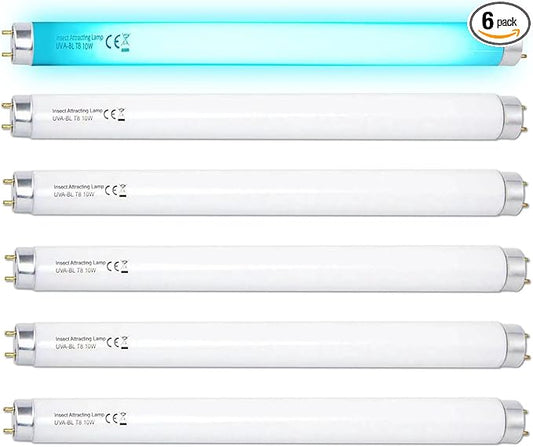 6 Pack T8F10W BL 10W Replacement Bulbs T8 10 Watts Fluorescent Tube for 20W Device 13 Inch 365-nm Black Light