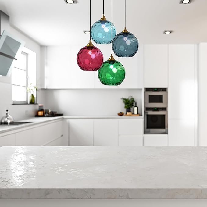 7.8 Inches Dark Green Glass Globe Pendant Lights Fixtures E26 Modern Farmhouse Glass Ball Pendant Lighting with Gold Brass Finish (Dark Green)