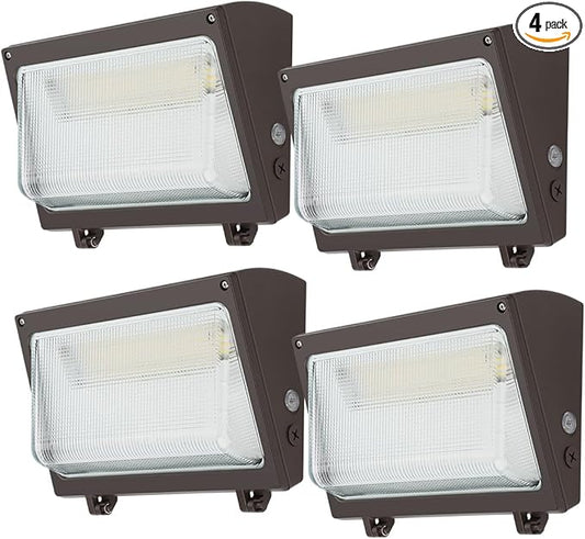 kadision LED Wall Pack with Dusk-to-Dawn Photocell, 120W/100W/80W Adjustable, 3000K/4000K/5000K Selectable, 15600lm 0-10V Dimmable Outdoor Security Lighting, 120-277V ETL Listed 4-Pack