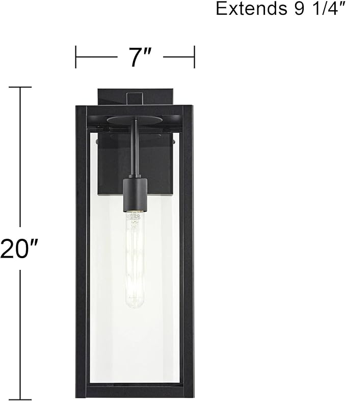 John Timberland Titan Modern Industrial Outdoor Wall Light Fixture Mystic Black Metal 20" Clear Glass Damp Rated for Exterior House Porch Patio Outside Deck Garage Yard Front Door Garden Home