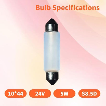 10 Pack Frosted Festoon Bulb Sv8.5-8 T3.25 10X44mm, 24V 5W Under Cabinet Light Bulb Xenon Festoon Light Bulb Dome Light Car Trunk Cargo Light Interior Door Light
