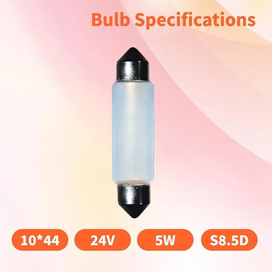 10 Pack Frosted Festoon Bulb Sv8.5-8 T3.25 10X44mm, 24V 5W Under Cabinet Light Bulb Xenon Festoon Light Bulb Dome Light Car Trunk Cargo Light Interior Door Light