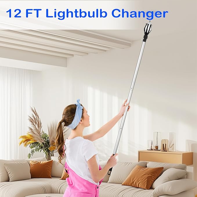 momolove 12FT Light Bulb Changer for High Ceilings, Light Bulb Remover Tool High Ceiling,Light Extension Pole Changer with Baskets and Suction Cup