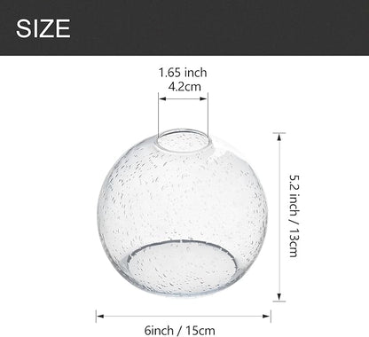 3 Pack Fixture Replacement Globe Shade, 6 Inch Diameter, E26 Base 1-5/8 Inch Fitter, Glass Globe Lampshade Cover for Pendant Wall Sconce Chandelier Vanity Light (3 Pack 6 Inch Clear Seeded Glass)
