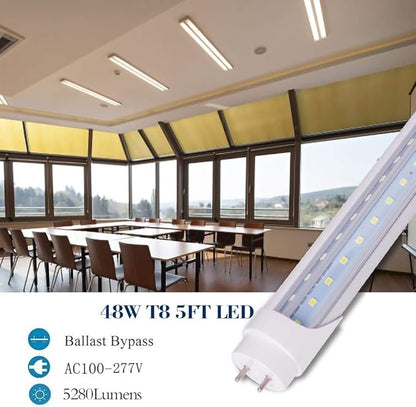 15 Pack T8 5FT 48W LED V Shaped Tube Light Bulbs 6000K Bright White G13 Bi- Pin Base,100W Fluorescent Tube Replacement 5 foot T10 T12 Indoor Light Fixture for Shop,Garage,Warehouse, Dual-End Power