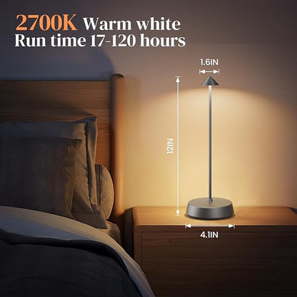 Cordless Table Lamp Rechargeable, Battery Operated 6000mAh Desk Lamp Touch Dimmable Lamp Outdoor Waterproof Portable Wireless Table Light, Small Table Lamp for Restaurant Bar/Outdoor (Gray-2PC)