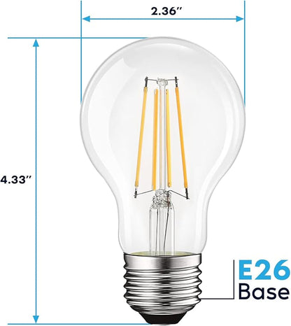 LUXRITE Vintage A19 LED Light Bulbs 60W Equivalent, 3500K Natural White Dimmable, 800 Lumens, Standard LED Edison Bulb 8W, UL Listed, E26 Base (6 Pack)