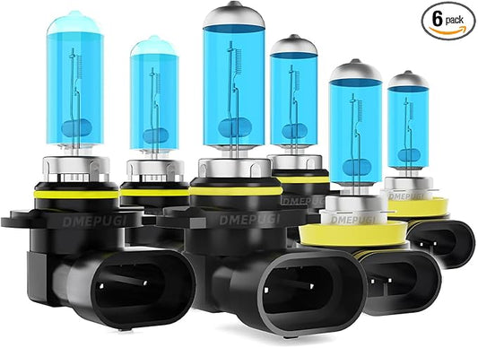 Compatible With Honda Civic 2006-2013 Lights Headlight Bulbs 9005/HB3/H10 High Beam + 9006/HB4 Low Beam halogen + h11 fog lights,Plug N Play,Super Bright 6000K White, Pack of 6